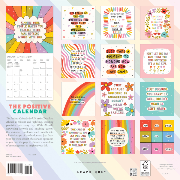 slide 2 of 5, 2026 Graphique Inspirational Monthly Wall Calendar, Positive, 12"" x 12"", January To December, CY06526, 1 ct