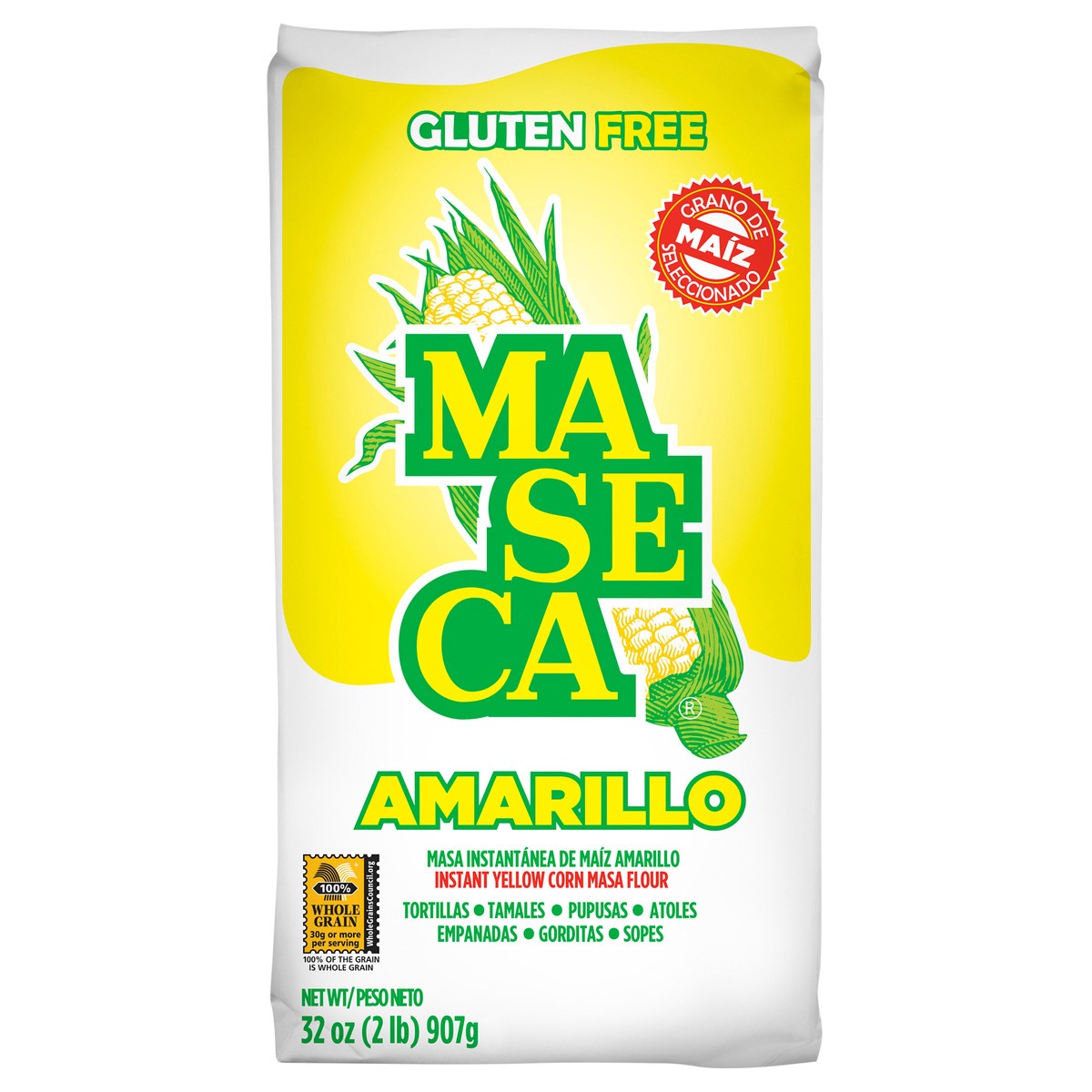 slide 1 of 13, MASECA Yellow Instant Corn Masa Flour 2 Lb Bag, 32 oz