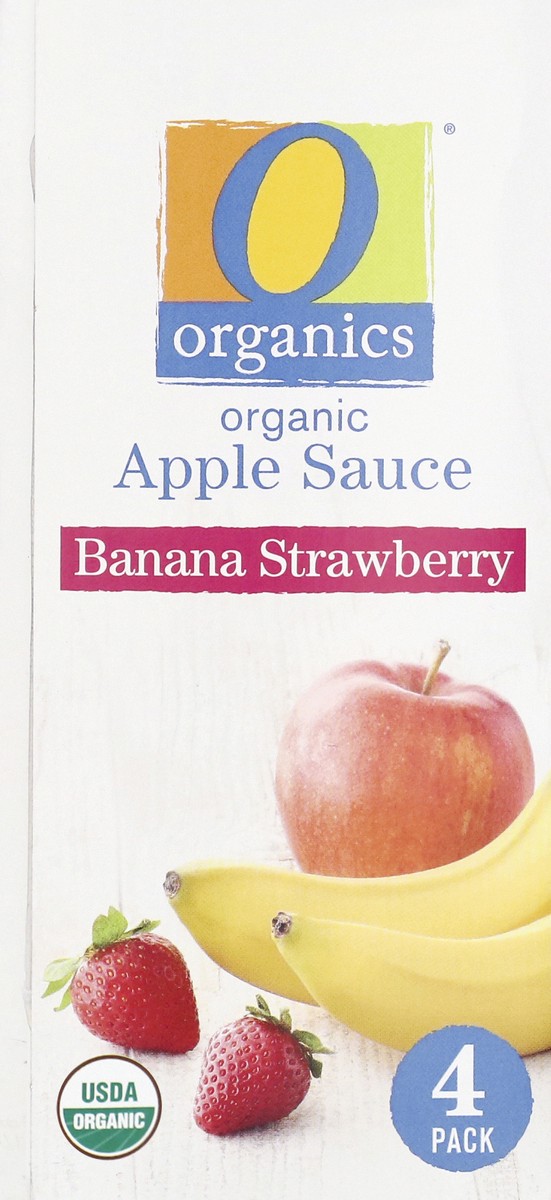 slide 12 of 13, O Organics Apple Sauce, Organic, Banana Strawberry, 4 ct