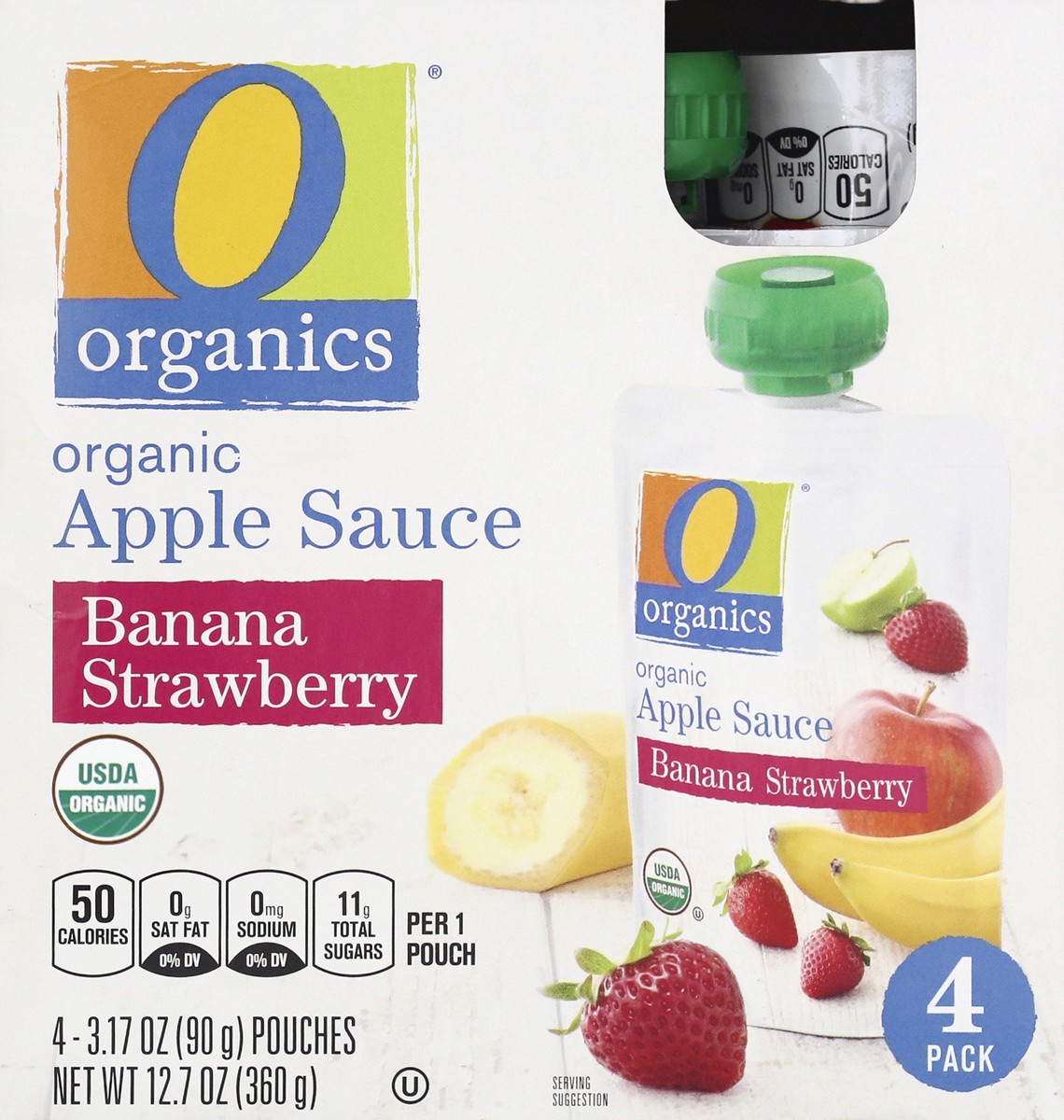 slide 6 of 13, O Organics Apple Sauce, Organic, Banana Strawberry, 4 ct
