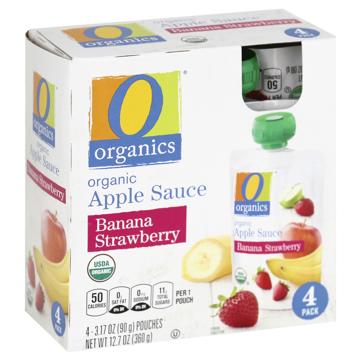 slide 8 of 13, O Organics Apple Sauce, Organic, Banana Strawberry, 4 ct