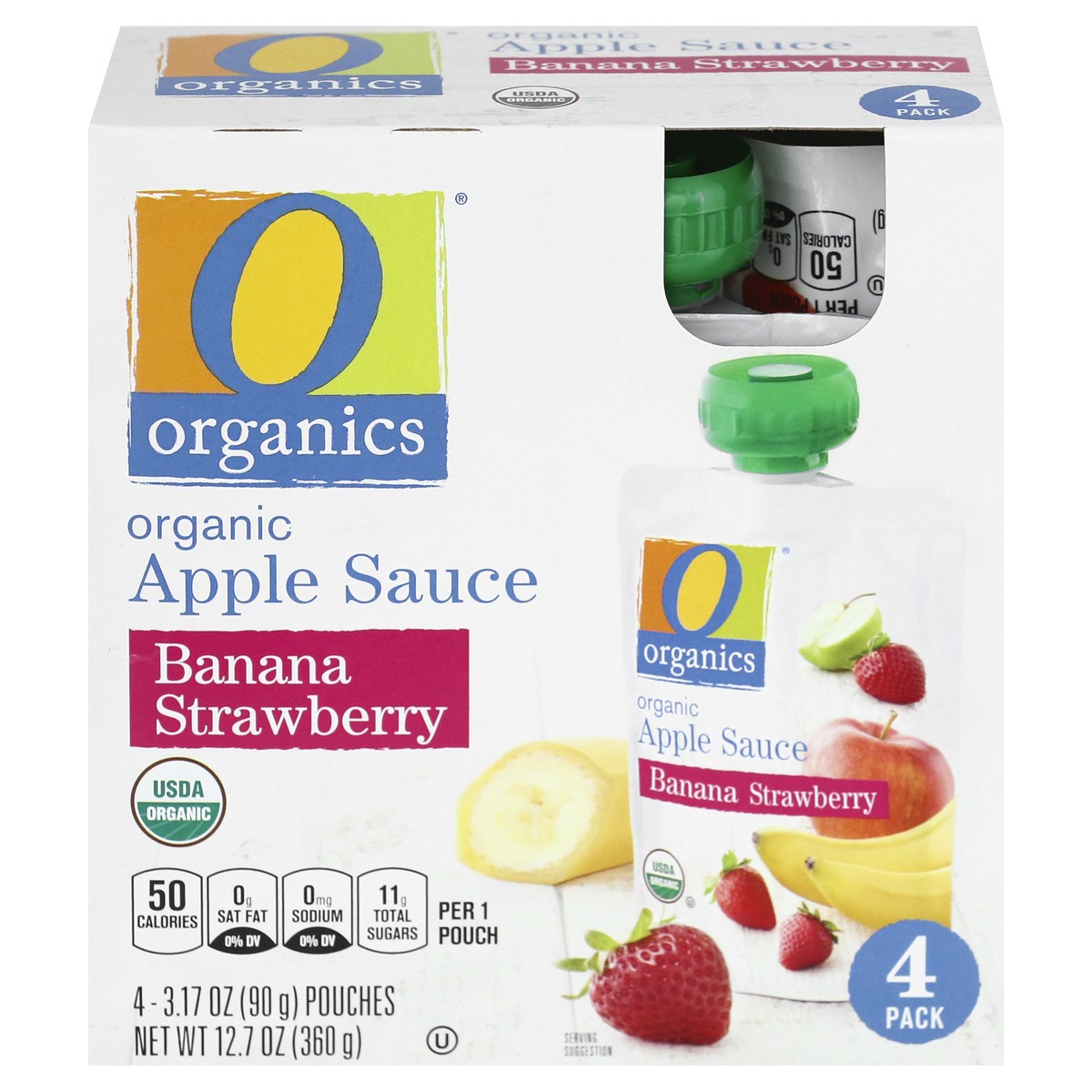 slide 1 of 13, O Organics Apple Sauce, Organic, Banana Strawberry, 4 ct