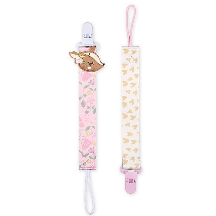 slide 1 of 2, The Peanutshell Deer 0-18 Months Pacifier Clip - Pink/White, 2 ct