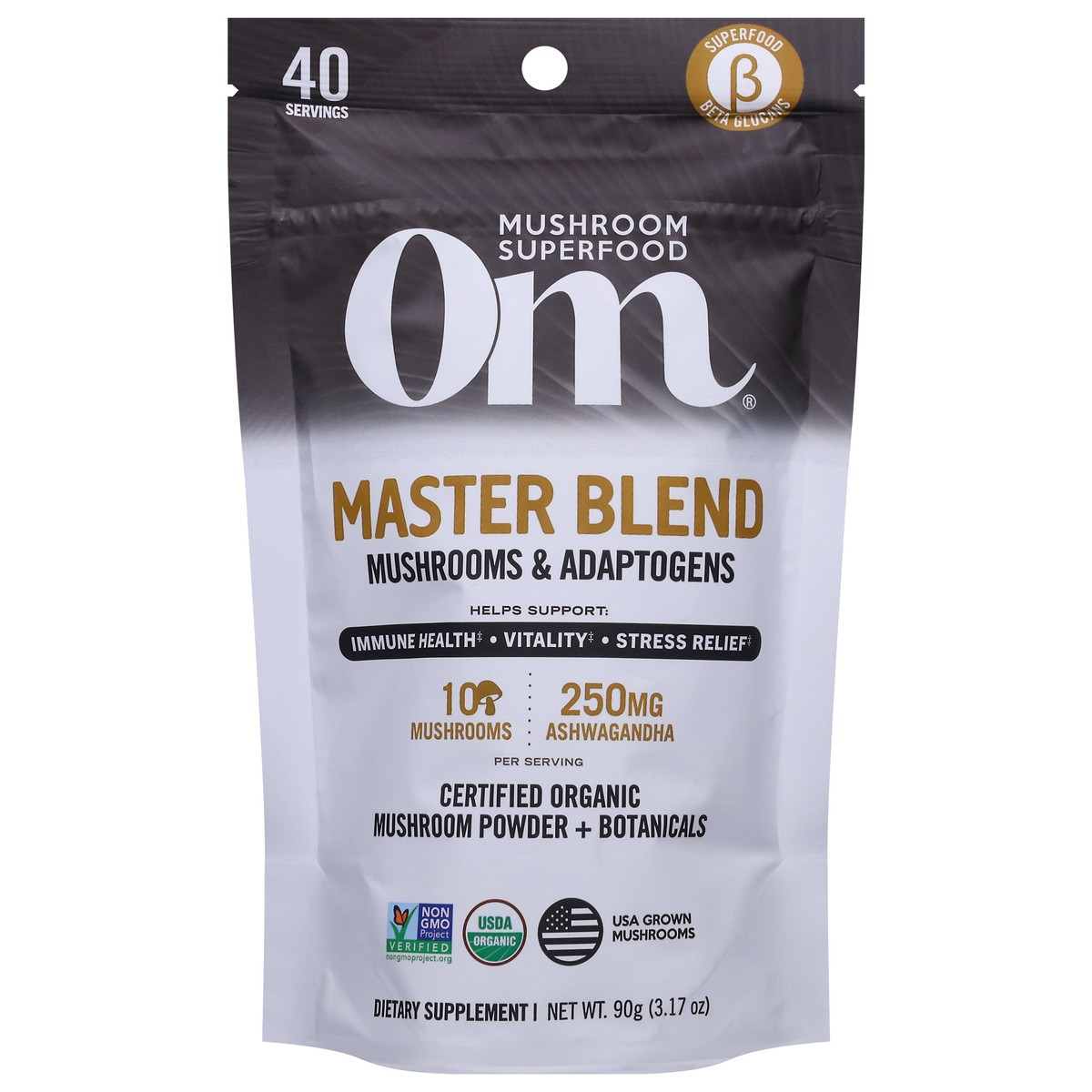 slide 1 of 12, Om Powder Mushrooms & Adaptogens Master Blend 3.17 oz, 1 ct