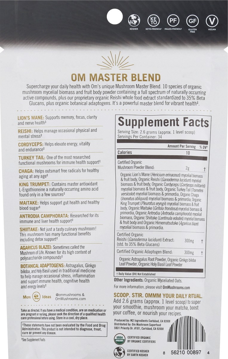 slide 9 of 12, Om Powder Mushrooms & Adaptogens Master Blend 3.17 oz, 1 ct