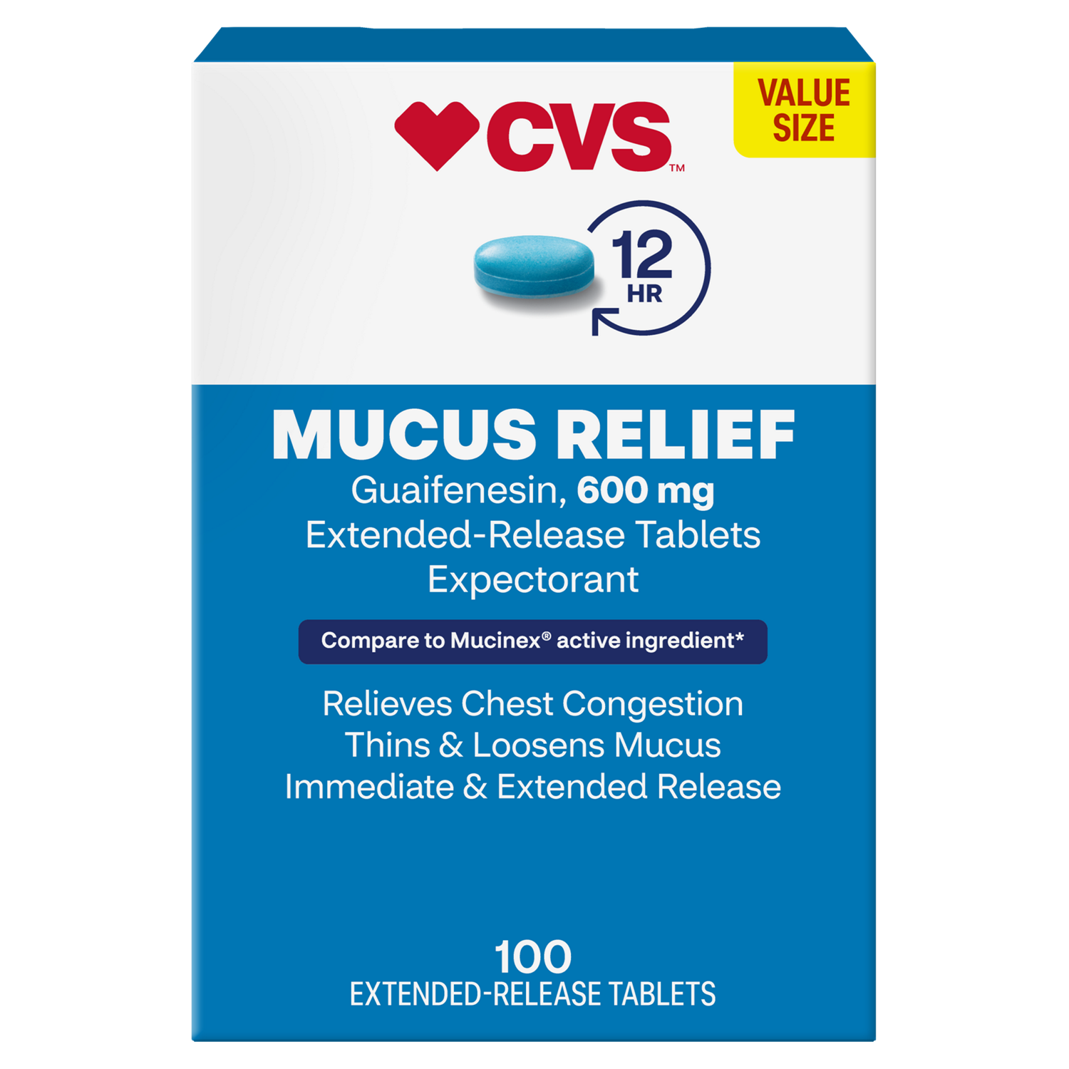 slide 1 of 7, Cvs 12hr Mucus Extended Release Tablets, 100 Ct, 100 ct