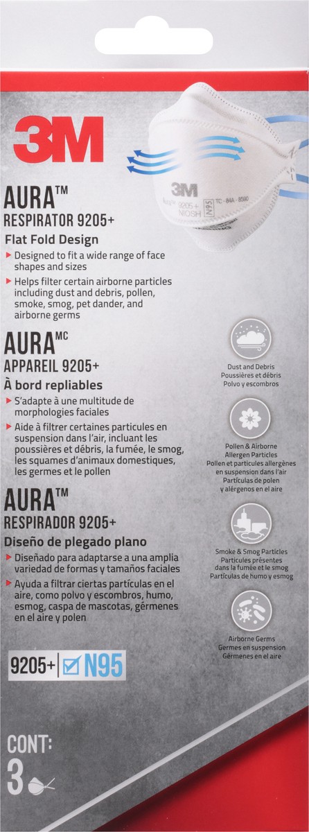 slide 3 of 9, 3M Aura Particulate Respirator 9205+, 3 ct