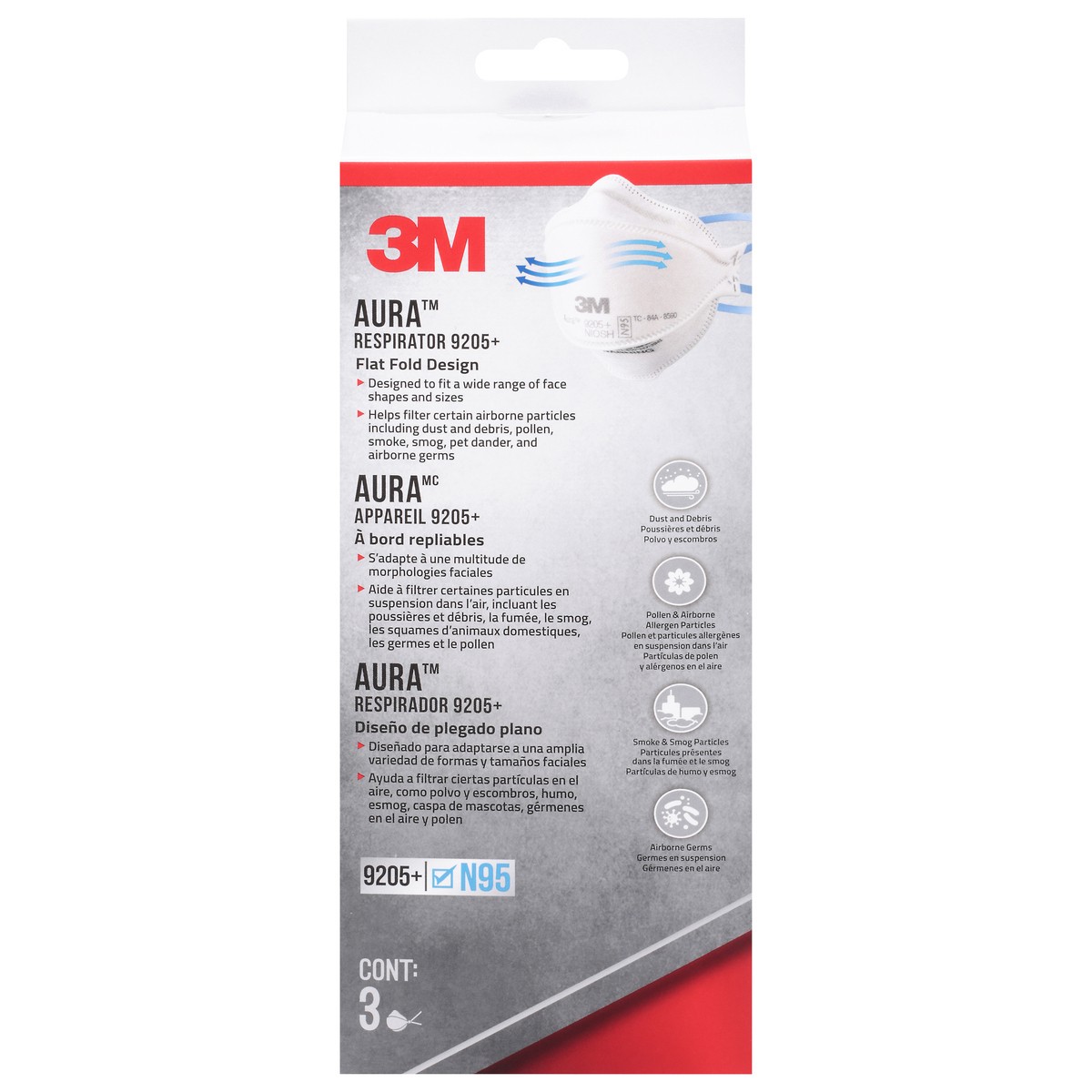 slide 1 of 9, 3M Aura Particulate Respirator 9205+, 3 ct