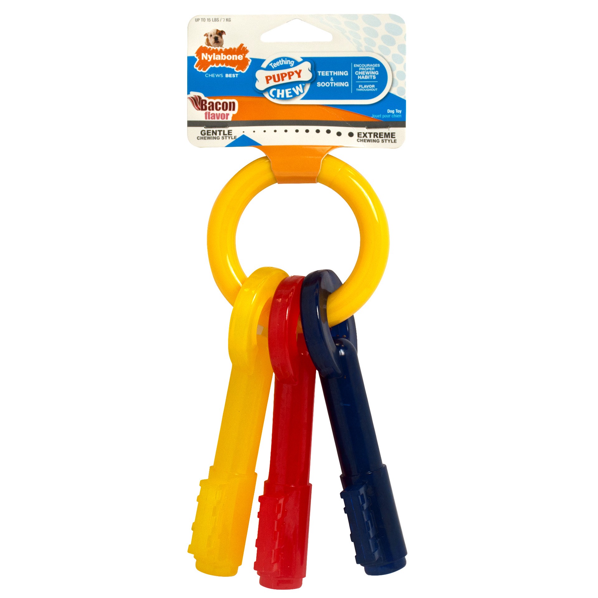 slide 1 of 8, Nylabone Just for Puppies Teething Chew Toy Keys Bacon Keys X-Small/Petite - Up to 15 lbs.(1 Count), 1 ct