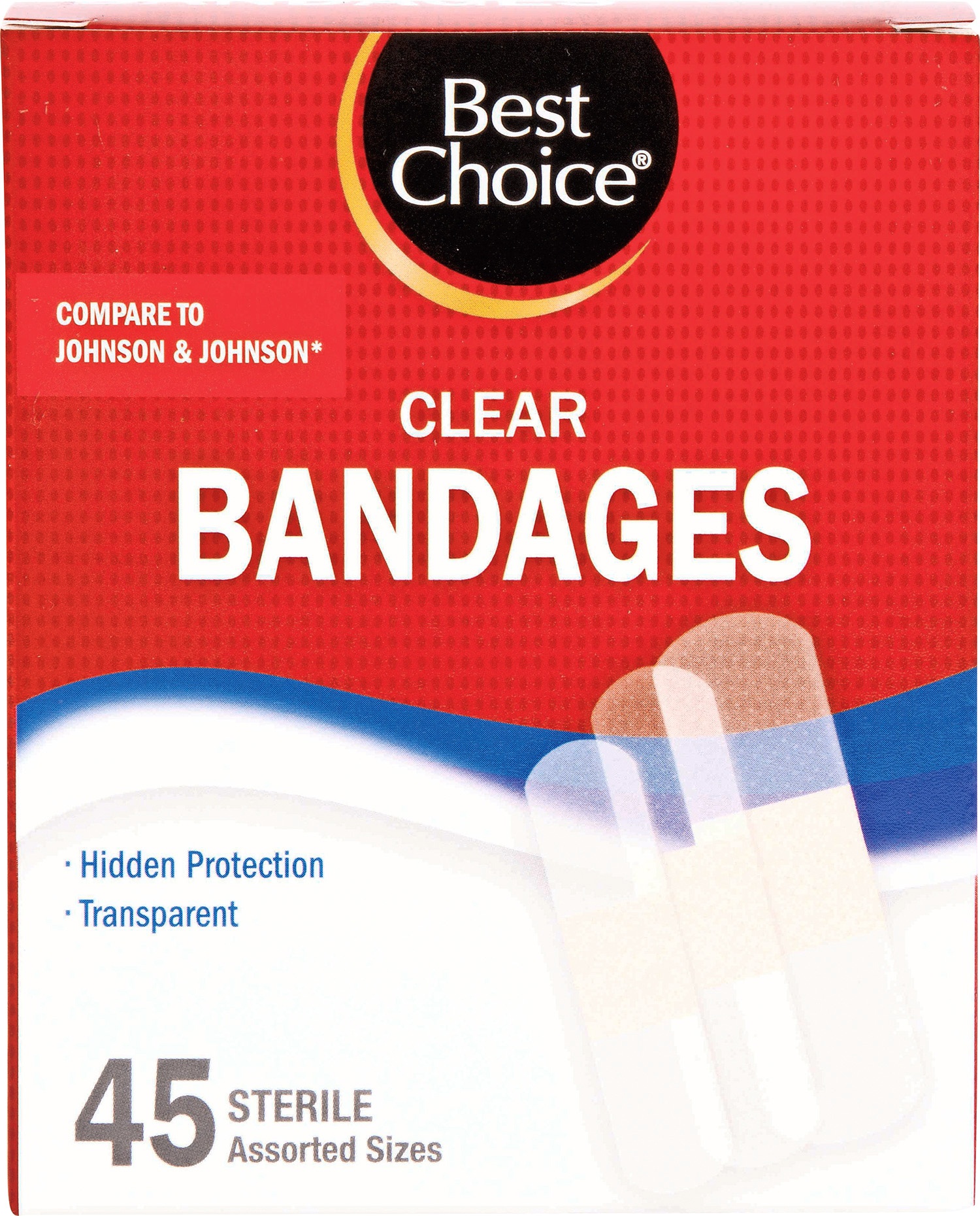 slide 1 of 1, Best Choice Clear Bandages Assorted, 45 ct