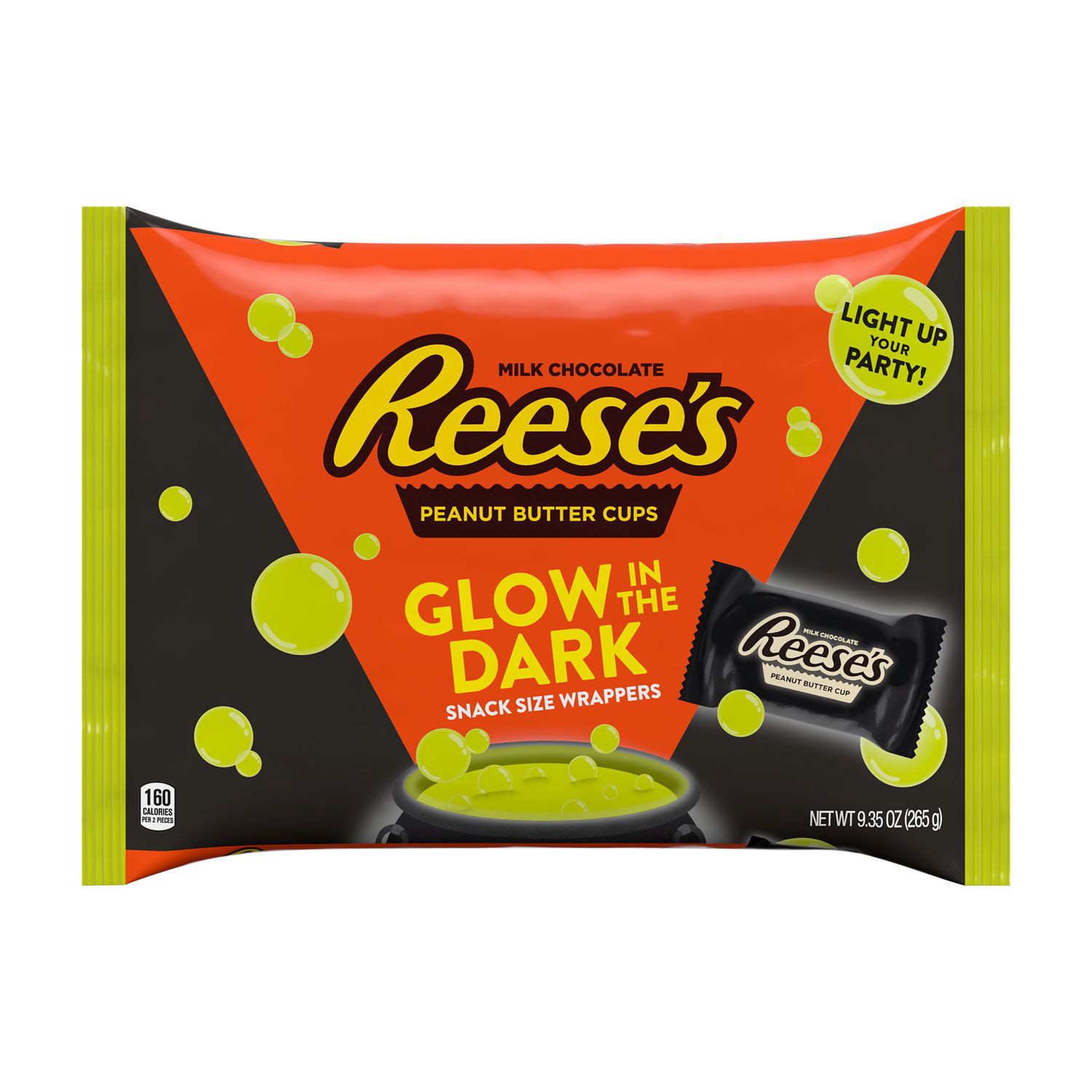 slide 1 of 3, Reese's Glow in the Dark Wrappers Milk Chocolate Peanut Butter Snack Size Cups Candy, 9.35 oz, Bag, 9.35 oz