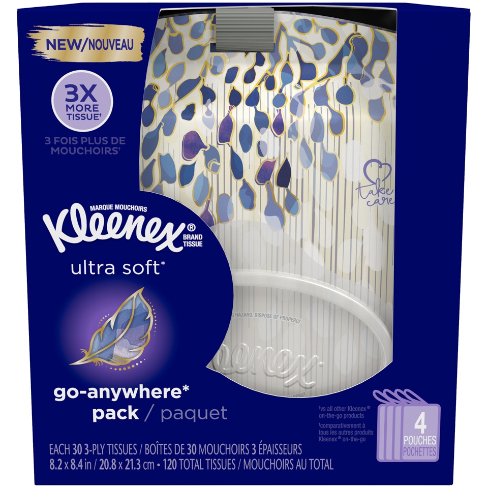 slide 1 of 1, Kleenex Ultra Soft Go Anywhere Pack Facial Tissues, 4 ct