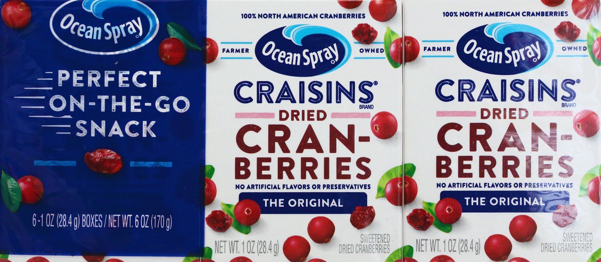 slide 7 of 9, Ocean Spray Craisins Dried Cranberries- Original 1oz, 6 Count, 6 oz
