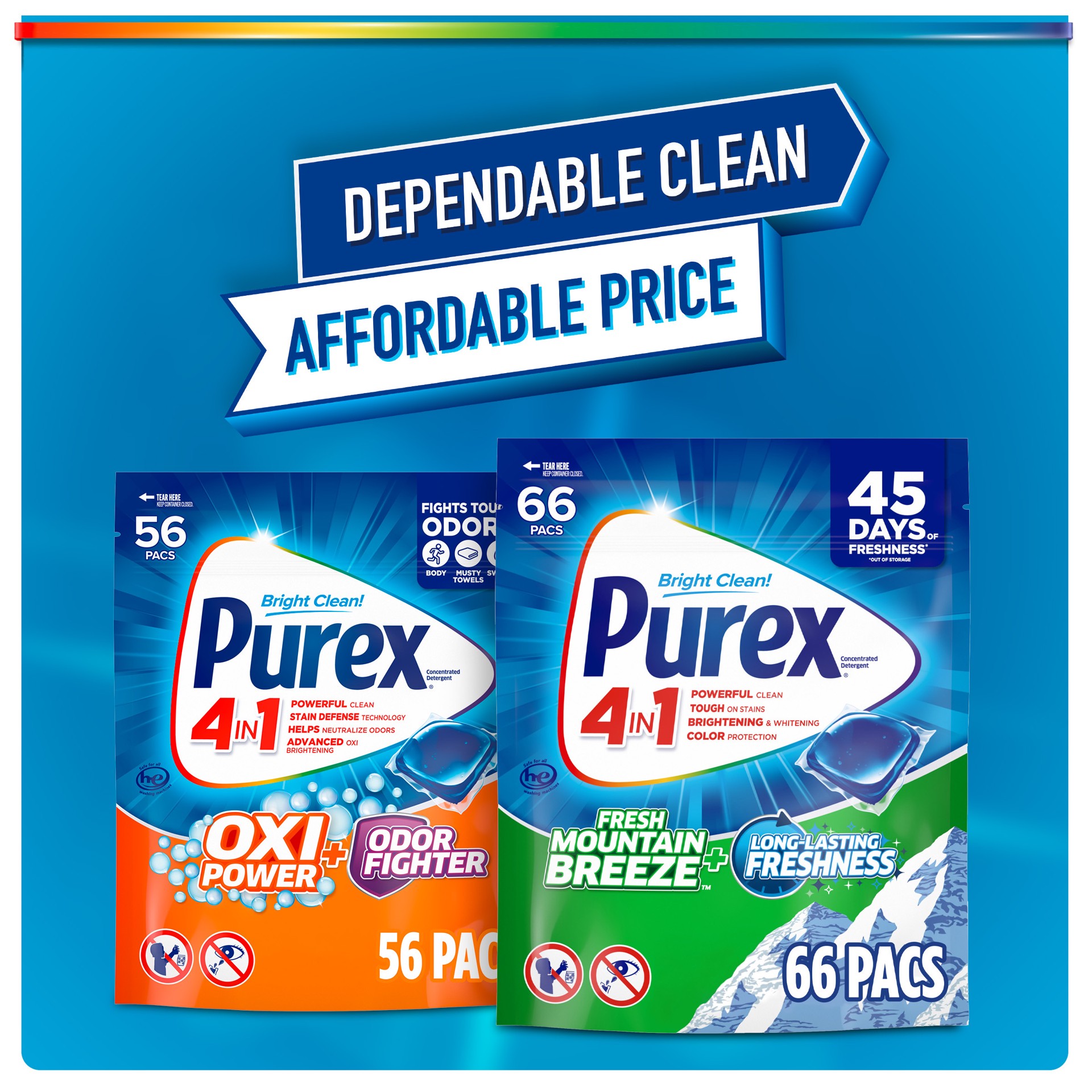 slide 1 of 3, Purex 4-in-1 Laundry Detergent Pacs, Fresh Mountain Breeze, 21 Loads, 21 ct