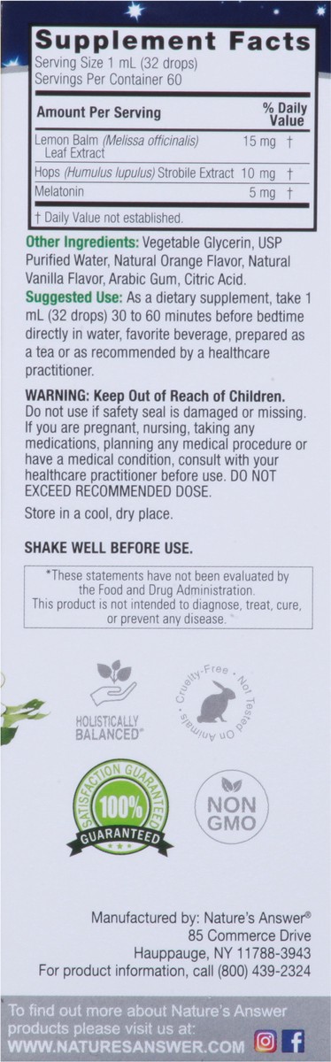 slide 9 of 9, Nature's Answer 5 mg Natural Vanilla and Orange Cream Liquid + Melatonin 2 fl oz, 2 fl oz