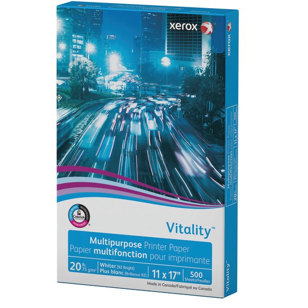 slide 4 of 10, Xerox Vitality Multi-Use Printer Paper, Ledger Size, 20 lb, FSC Certified, 500 ct; 11 in x 17 in