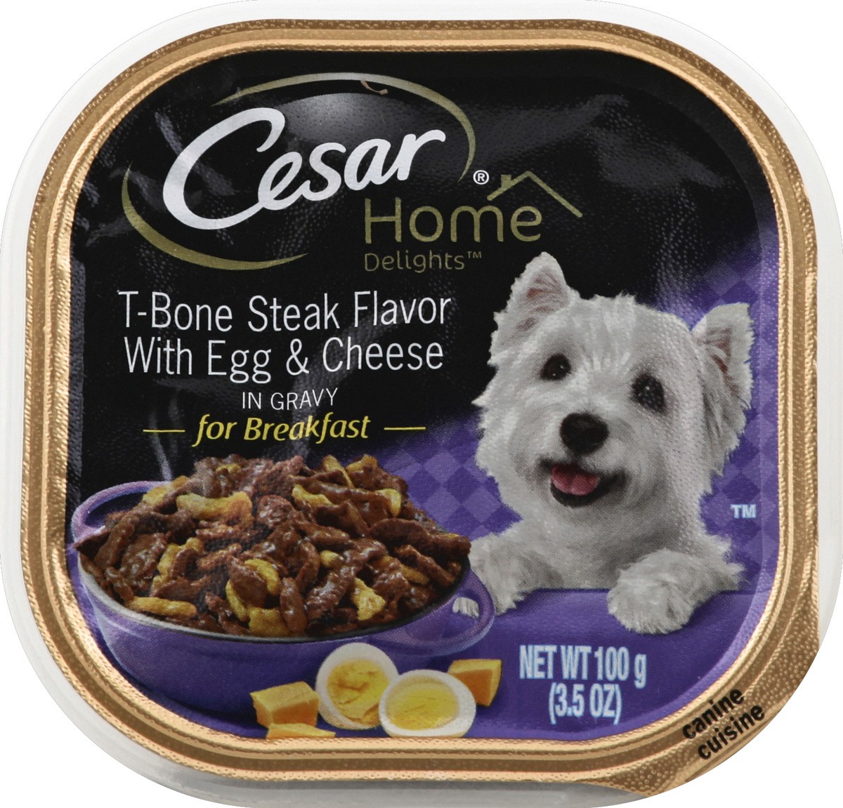 slide 4 of 4, Cesar Home Delights Canine Cuisine T-Bone Steak Flavor with Egg & Cheese in Gravy for Breakfast Wet Dog Food, 3.5 oz