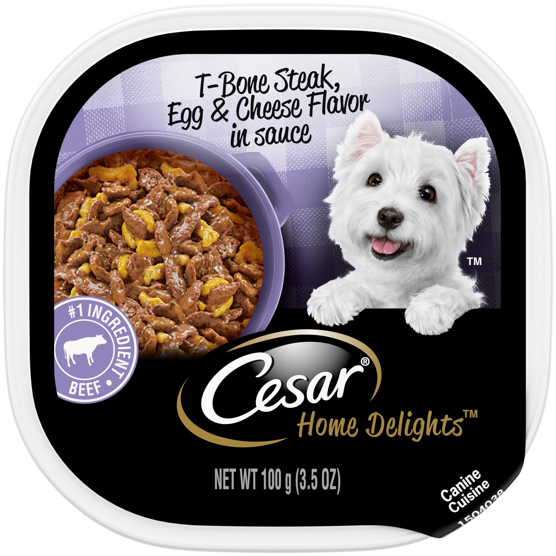 slide 1 of 4, Cesar Home Delights Canine Cuisine T-Bone Steak Flavor with Egg & Cheese in Gravy for Breakfast Wet Dog Food, 3.5 oz