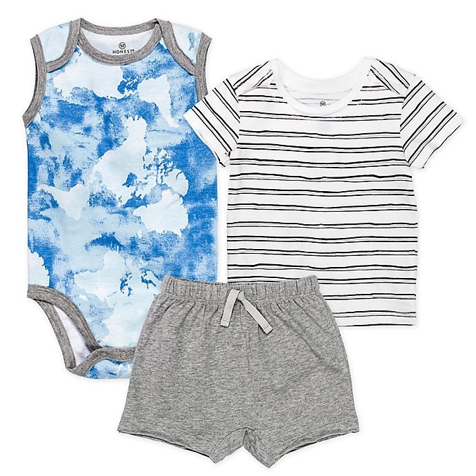 slide 1 of 1, The Honest Company Honest Baby Newborn Watercolor World/Sketchy Stripe Organic Cotton Short Set, 3 ct