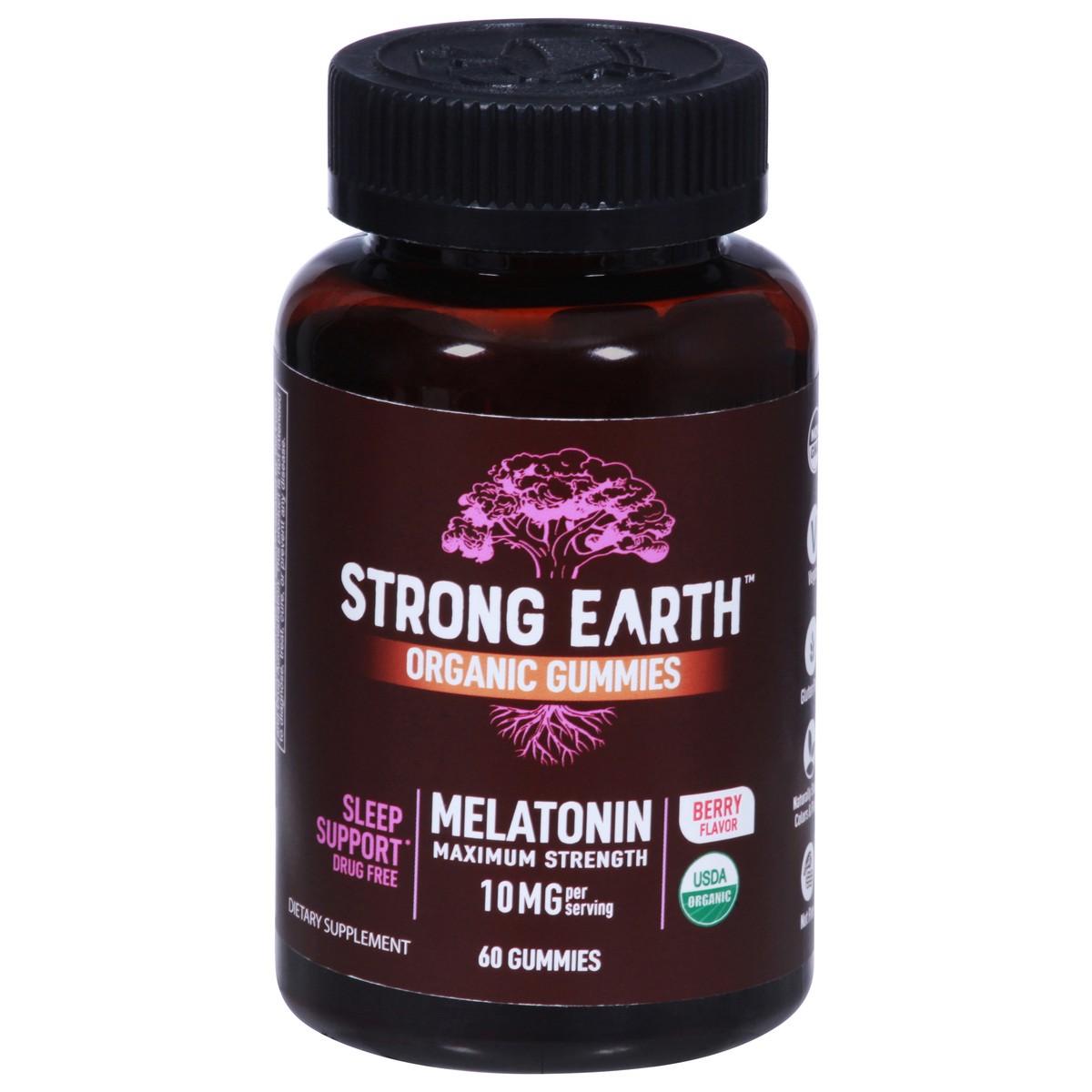 slide 1 of 12, Strong Earth 10 mg Maximum Strength Organic Berry Flavor Melatonin 60 Gummies, 60 ct