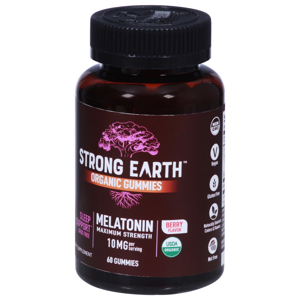 slide 2 of 12, Strong Earth 10 mg Maximum Strength Organic Berry Flavor Melatonin 60 Gummies, 60 ct