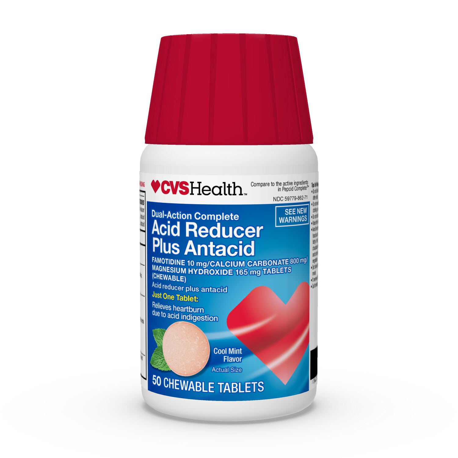 slide 1 of 1, CVS Health Dual Action Complete Acid Reducer Plus Antacid Tablets Cool Mint, 50 ct