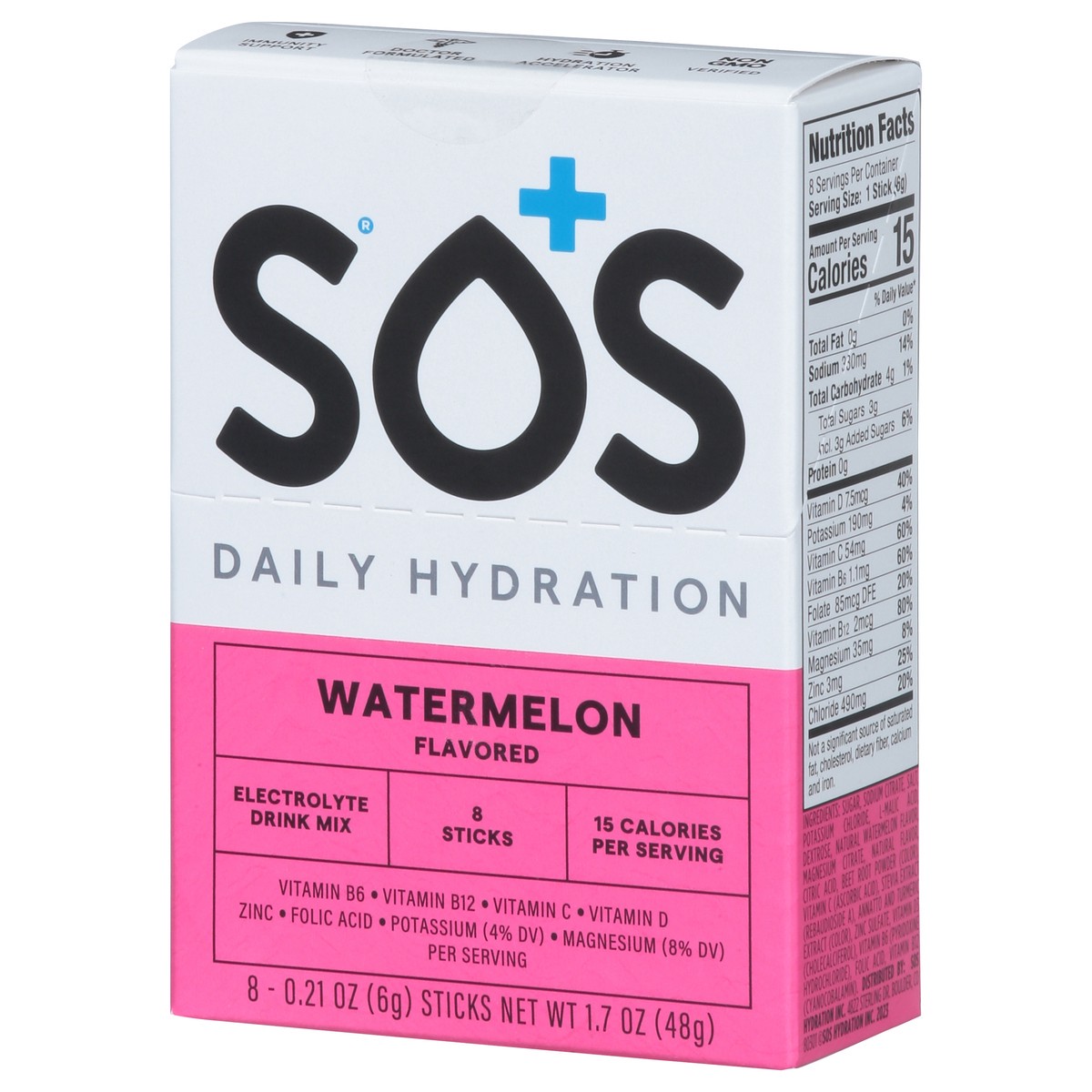 slide 8 of 15, S.O.S. Daily Hydration Watermelon Electrolyte Drink Mix Sticks - 8 ct, 8 ct