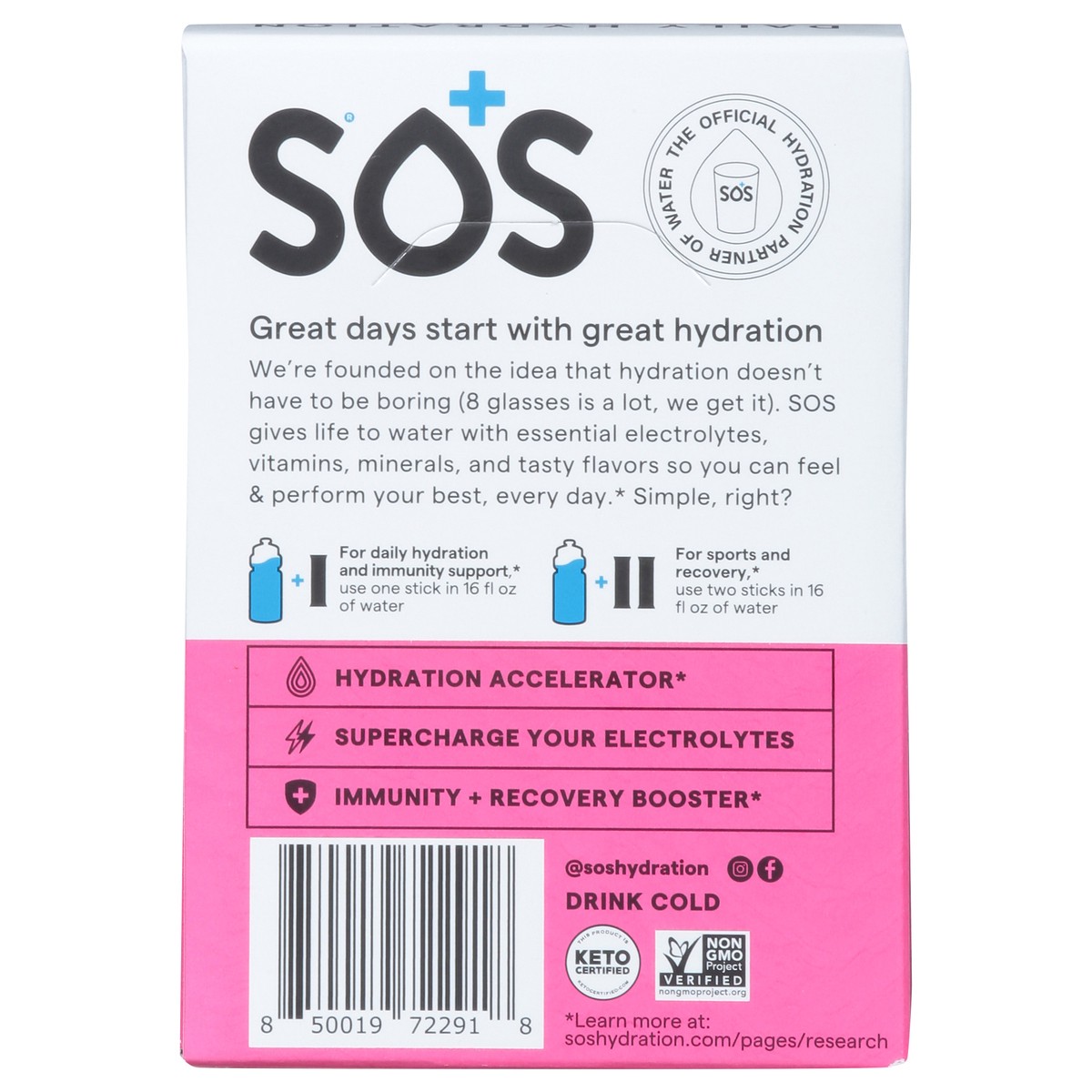 slide 10 of 15, S.O.S. Daily Hydration Watermelon Electrolyte Drink Mix Sticks - 8 ct, 8 ct