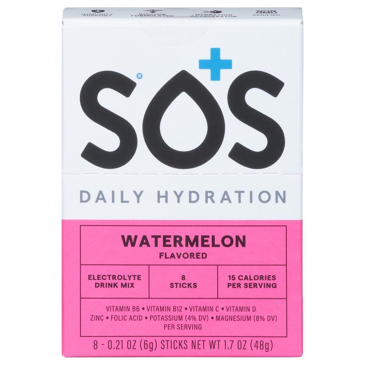 slide 12 of 15, S.O.S. Daily Hydration Watermelon Electrolyte Drink Mix Sticks - 8 ct, 8 ct