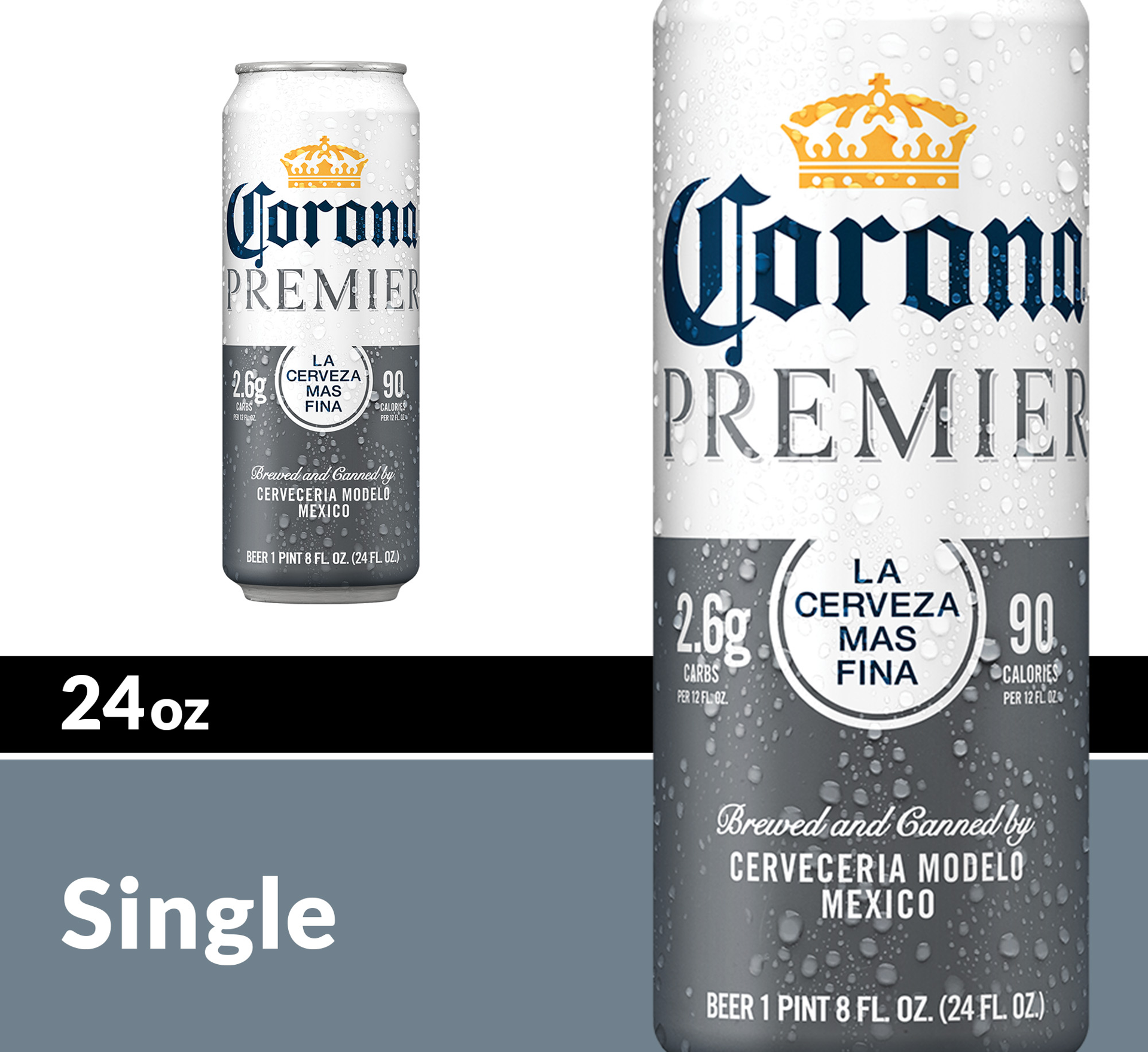 slide 2 of 5, Corona Premier Mexican Lager Import Light Beer, 24 fl oz Can, 4.0% ABV, 24 oz