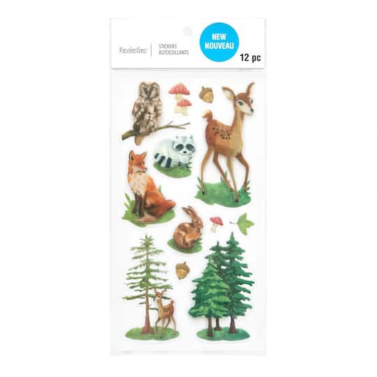 slide 1 of 5, Woodland Animal Stickers By Recollections, 3.875 in x 7 in
