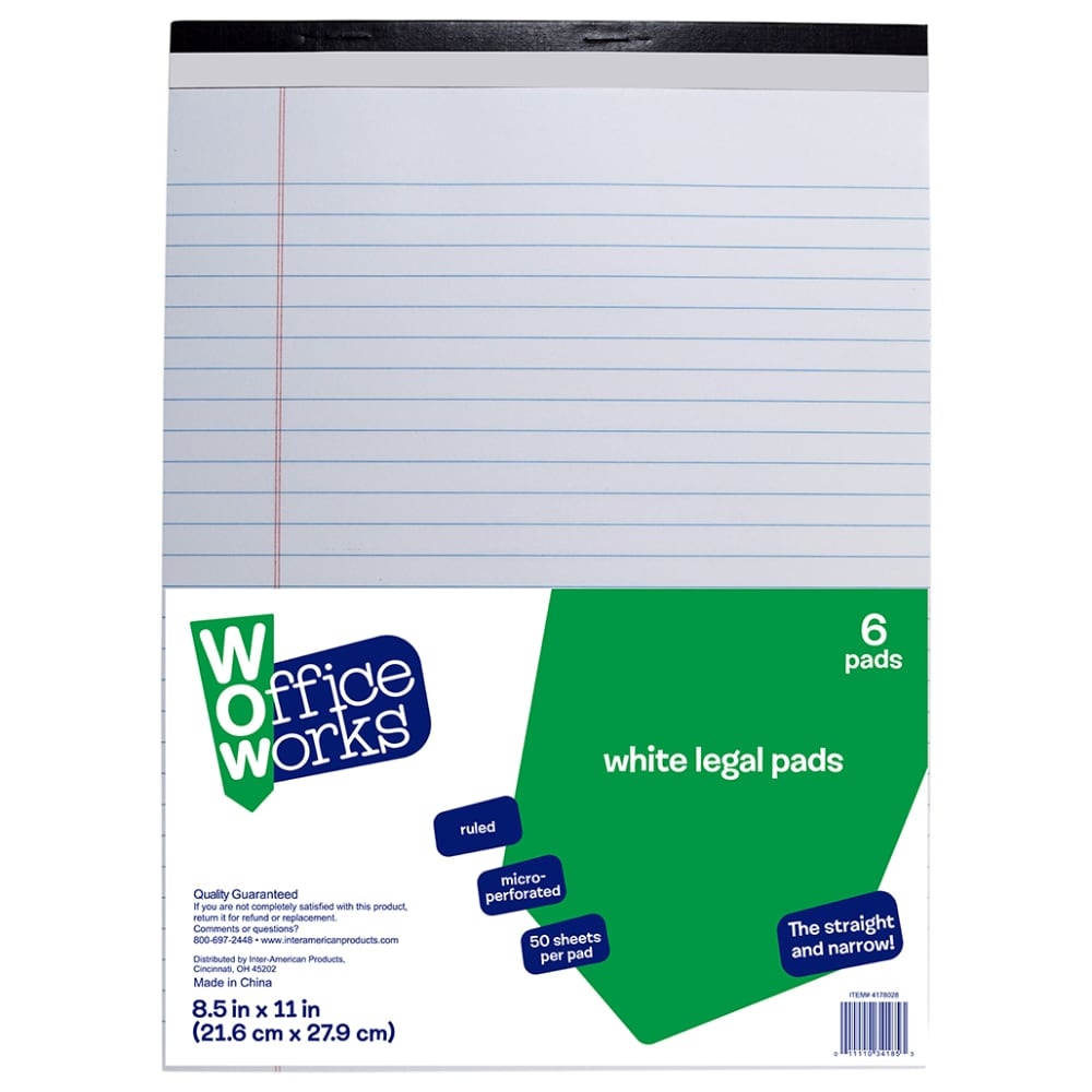 slide 1 of 1, Officeworks White Legal Pad, 1 ct