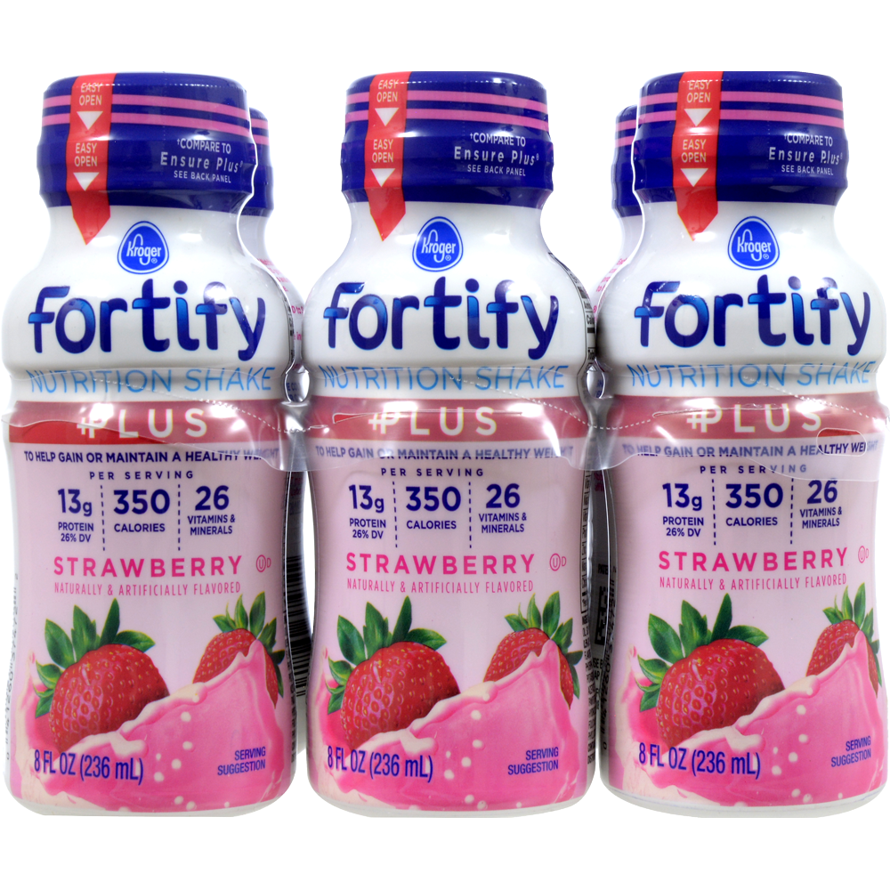 slide 1 of 1, Kroger Fortify Plus Strawberry Nutritional Drink, 6 ct; 8 fl oz