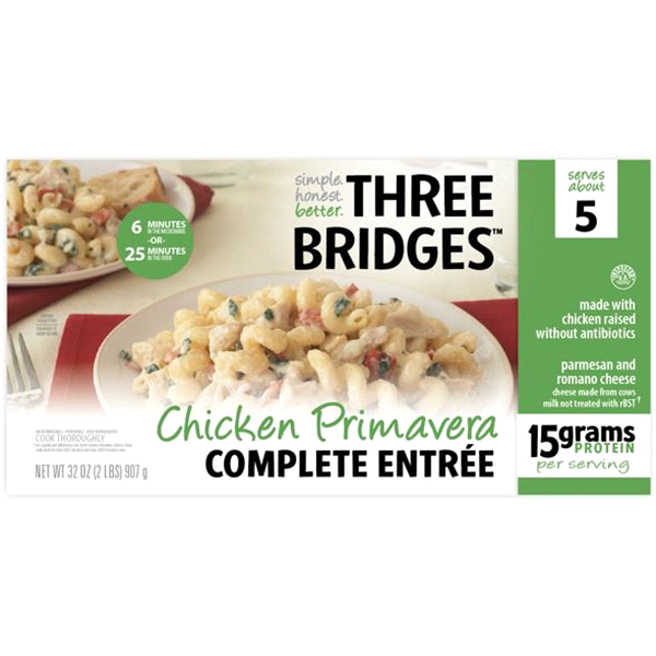 slide 1 of 1, Three Bridges Simple Dishes Chicken Primavera Entree, 32 oz