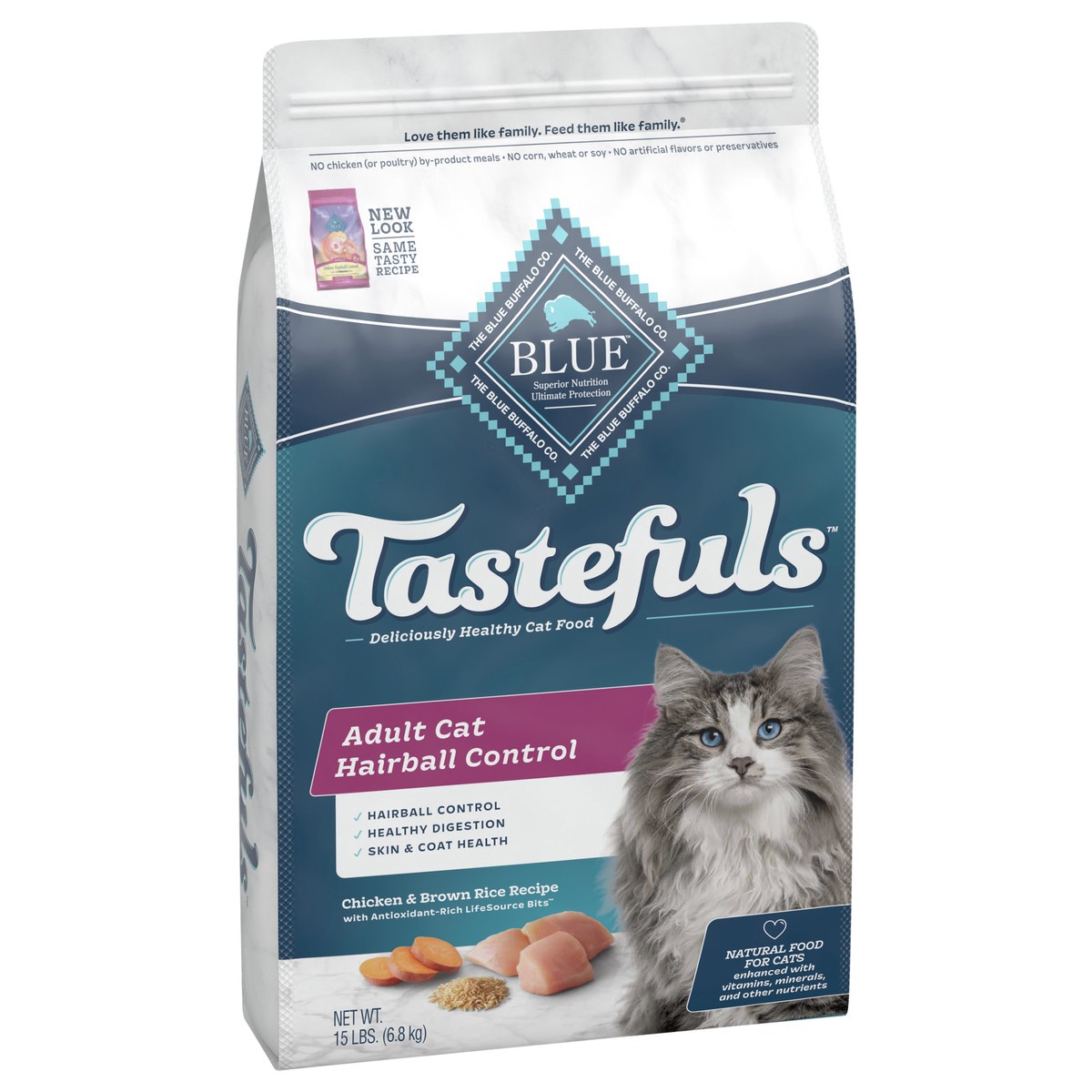 slide 2 of 8, Blue Buffalo Tastefuls Hairball Control Natural Adult Dry Cat Food, Chicken, 15lb bag, 15 lb