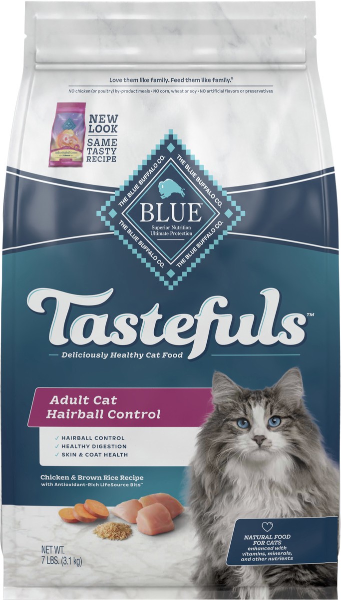 slide 3 of 8, Blue Buffalo Tastefuls Hairball Control Natural Adult Dry Cat Food, Chicken, 15lb bag, 15 lb