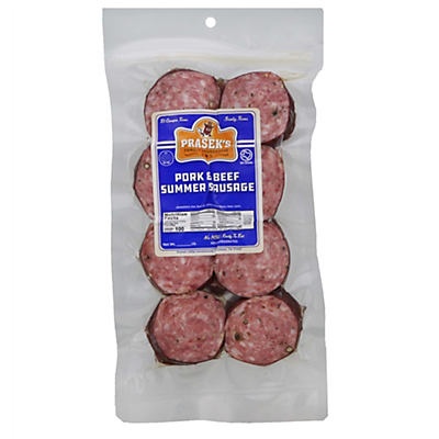 slide 1 of 1, Prasek's Pork & BeefSummer Sausage, Sliced, 8 oz