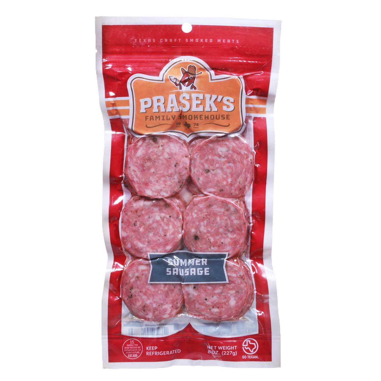 slide 1 of 1, Prasek's Pork & BeefSummer Sausage, Sliced, 8 oz