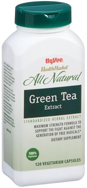 slide 1 of 1, Hy-Vee HealthMarket All Natural Green Tea Extract Dietary Supplement Vegetarian Capsules, 120 ct
