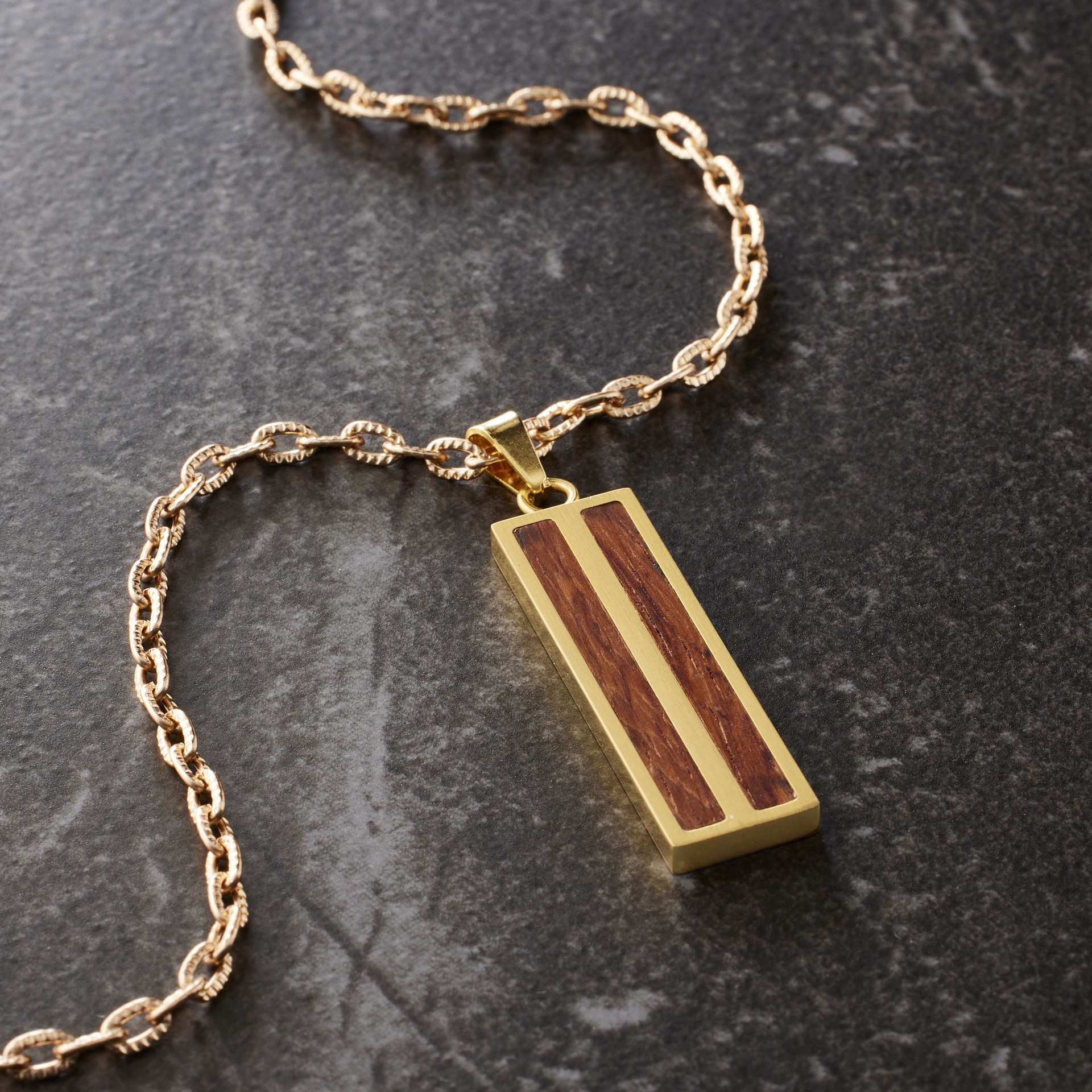 slide 3 of 3, Gold & Wood Rectangle Pendant By Bead Landing, 38mm x 11mm