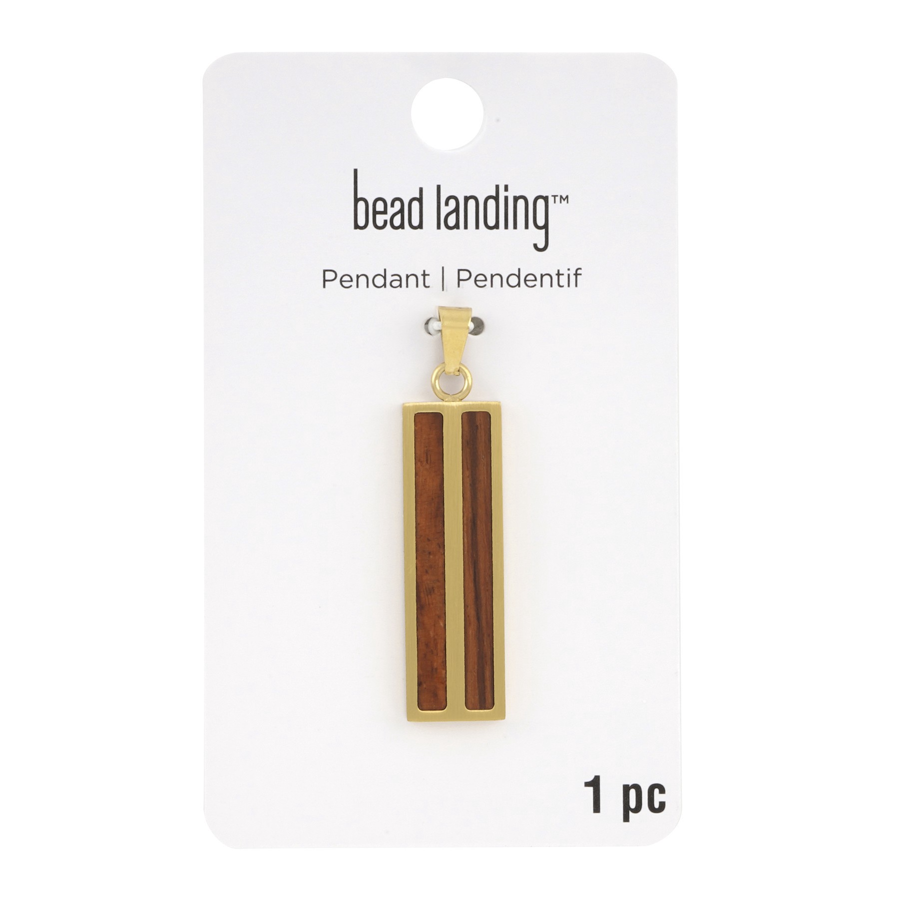 slide 2 of 3, Gold & Wood Rectangle Pendant By Bead Landing, 38mm x 11mm