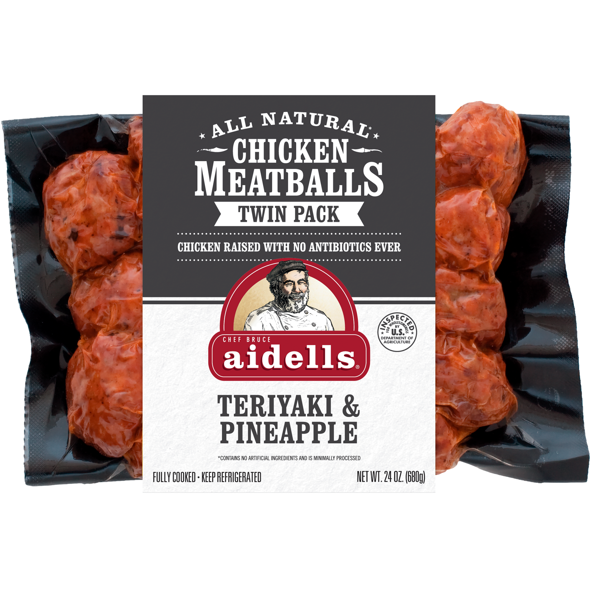 slide 1 of 3, Aidells Teriyaki & Pineapple Chicken Meatballs Twin Pack, 680.39 g