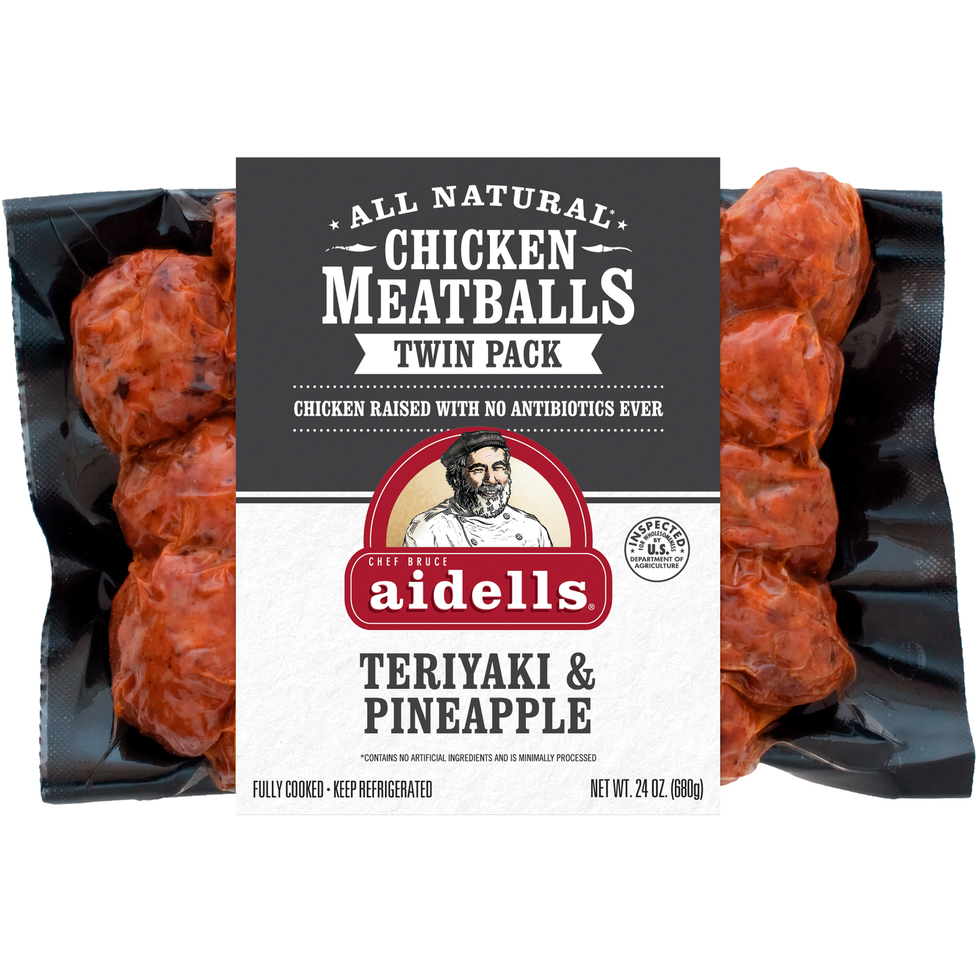 slide 1 of 3, Aidells Teriyaki & Pineapple Chicken Meatballs Twin Pack, 24 oz
