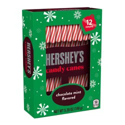 Hershey's Chocolate Mint Flavored Christmas Candy Canes Box, 5.28 oz (12 Pieces)