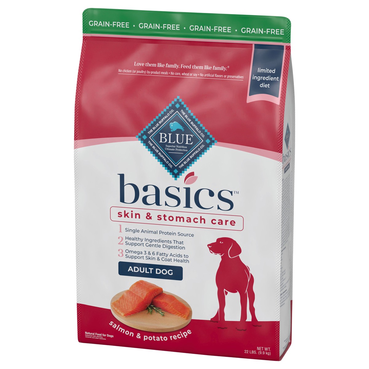 slide 2 of 9, Blue Buffalo Blue Basics Limited Ingredient Grain Free Salmon & Potato Adult Dog Food, 22 lb