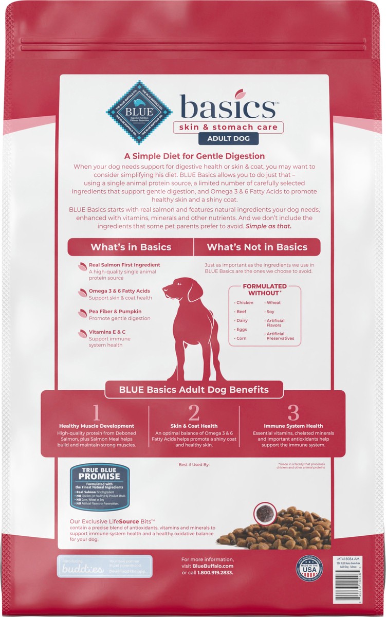 slide 3 of 9, Blue Buffalo Blue Basics Limited Ingredient Grain Free Salmon & Potato Adult Dog Food, 22 lb