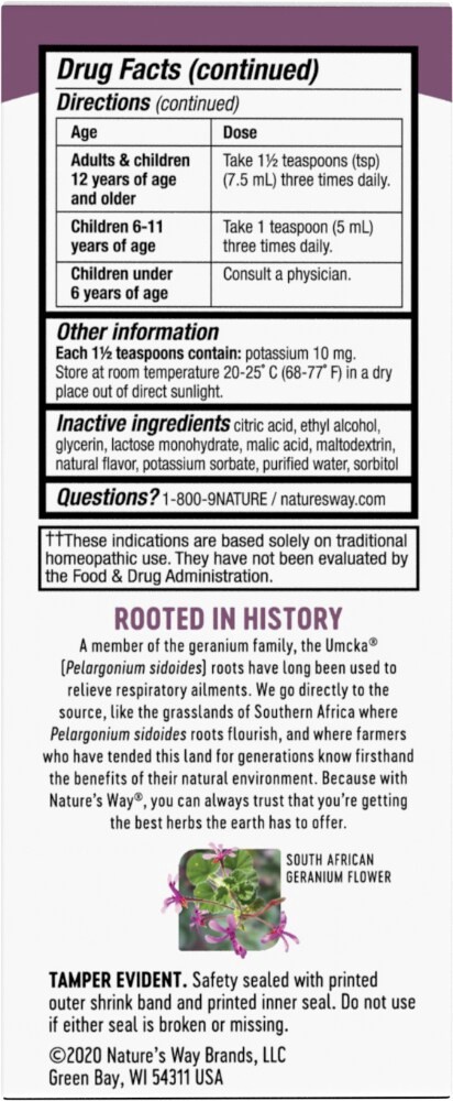 slide 3 of 6, Nature's Way Orange Sugar-Free Umcka Cold & Flu Syrup, 4 fl oz