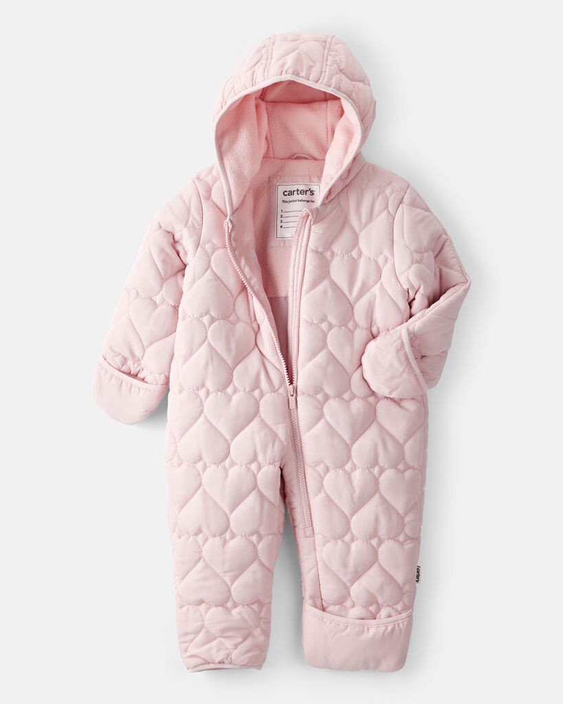slide 3 of 3, Carter's Carters Baby Girl 1-Piece Heart Quilted Pram Snowsuit - Pink Pink 3-6, 1 ct