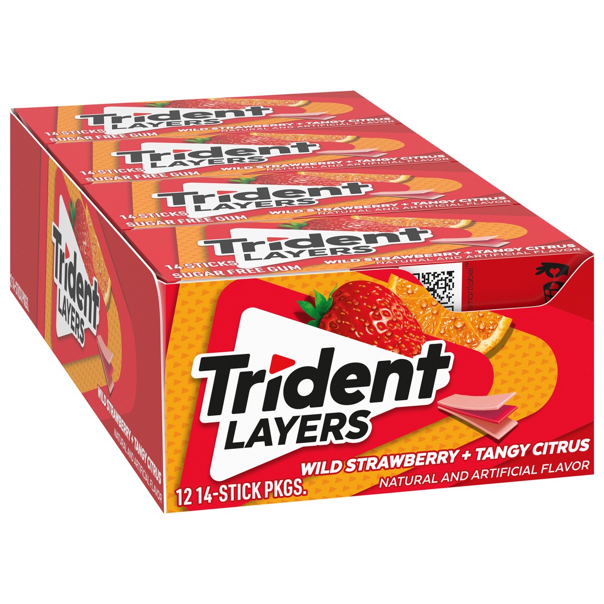 slide 7 of 9, Trident Layers Wild Strawberry & Tangy Citrus Sugar Free Gum, 12 Packs of 14 Pieces (168 Total Pieces), 14.22 oz