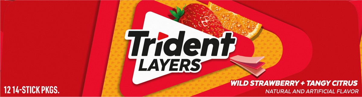 slide 3 of 9, Trident Layers Wild Strawberry & Tangy Citrus Sugar Free Gum, 12 Packs of 14 Pieces (168 Total Pieces), 14.22 oz